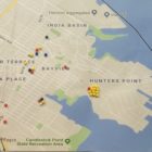 A map created by Dr. Ahimsa Porter Sumchai to show where elevated levels of four elements were detected in residents, resulting from a community health biomonitoring survey. Photo courtesy of Dr. Ahimsa Porter Sumchai.