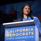 San Francisco Mayor London Breed speaks with attendees at the 2019 California Democratic Party state convention at Moscone Center.