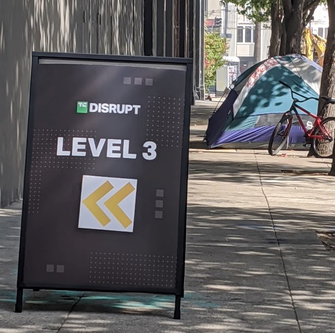 Several homeless residents have returned to the block their belongings were cleared from last week, ahead of Tech Crunch's Disrupt conference.