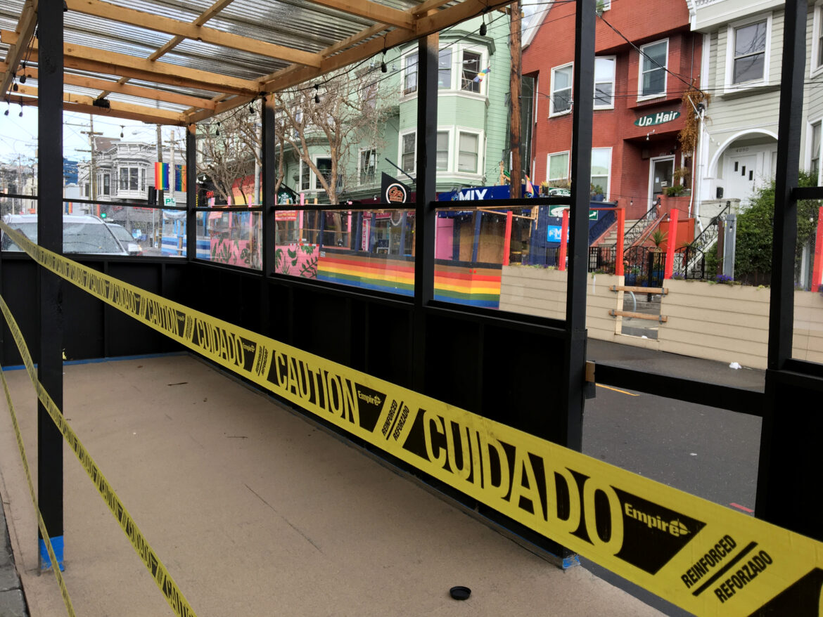Outdoor seating areas for Castro restaurants are cordoned off due to an indefinite health order prohibiting onsite dining