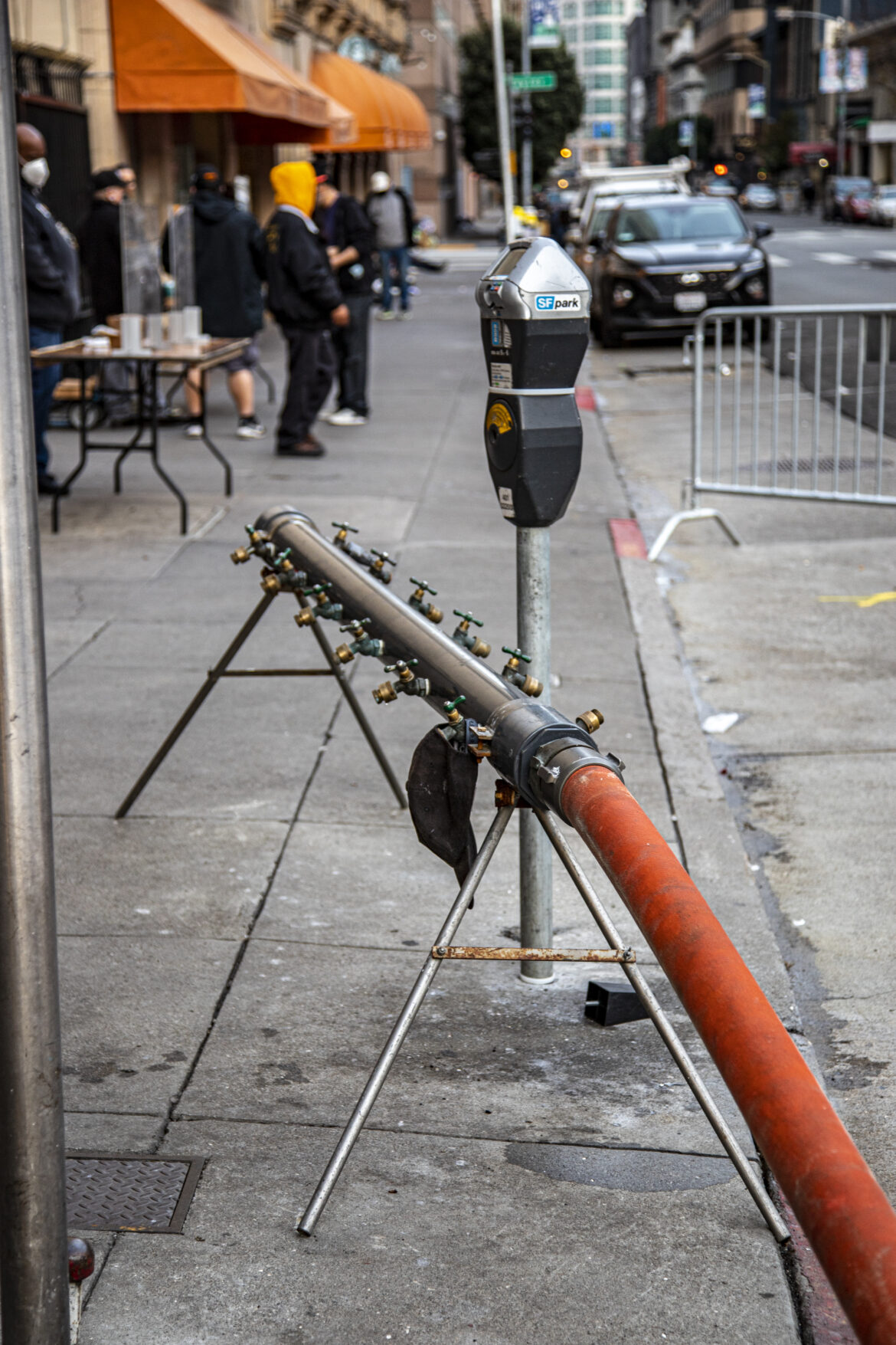 A water spigot in the Tenderloin is one of several San Francisco set up to help homeless residents with limited water access.