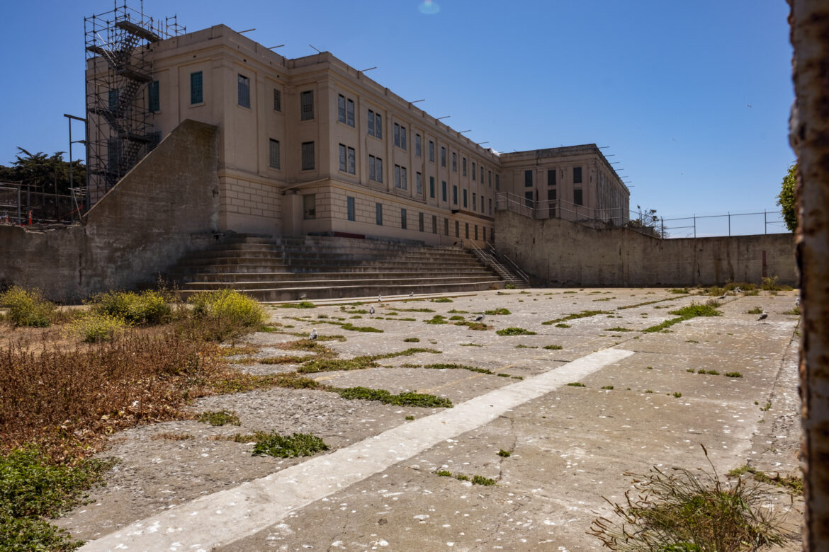 The recreation yard next to the dining hall.