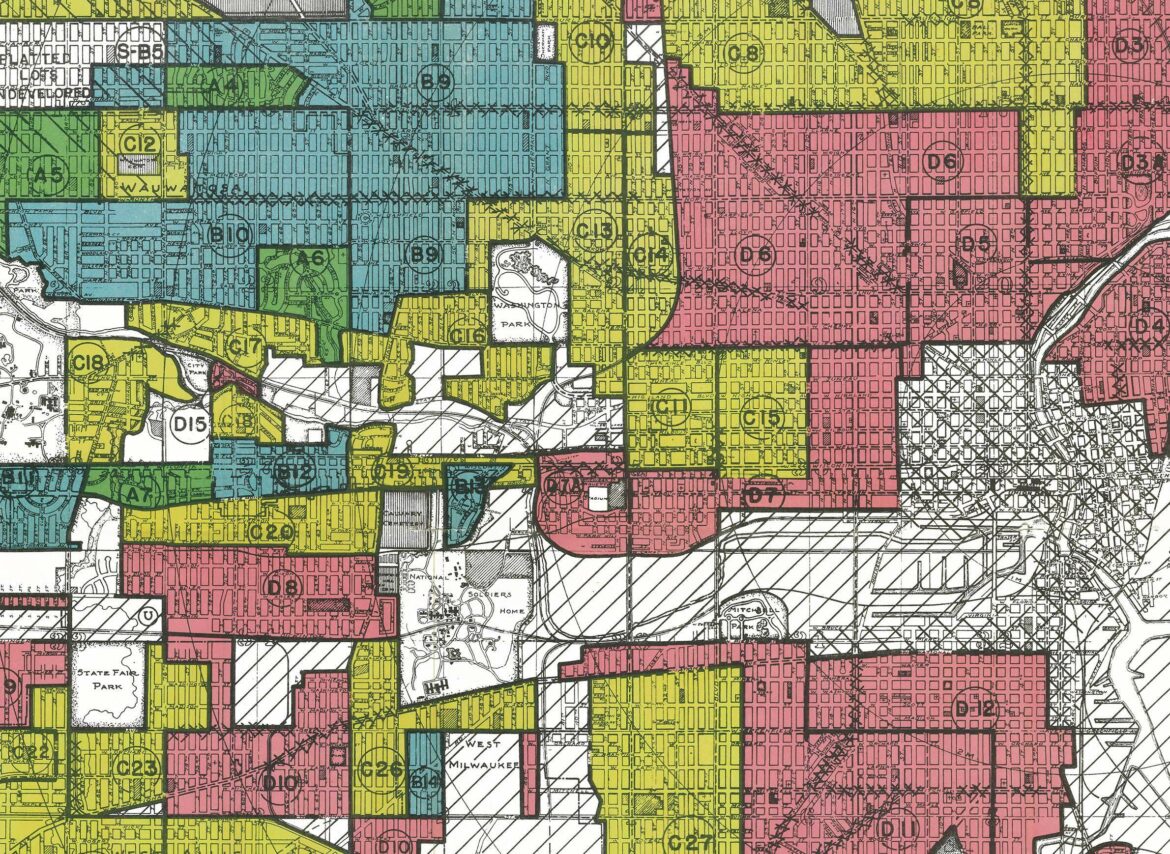 Maps like this one from the federal Home Owners’ Loan Corporation were meant to guide investment. Red, or “hazardous,” areas were deemed risky investments, and often home to communities of color.