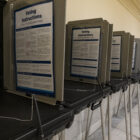 Voting carrels line hallways at the San Francisco City Hall Voting Center.