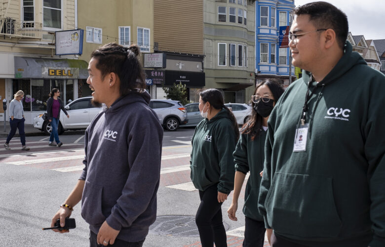Henry Ha and other outreach team members visit the Richmond District in San Francisco.