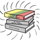 Illustration of textbooks, including one labeled African American studies.