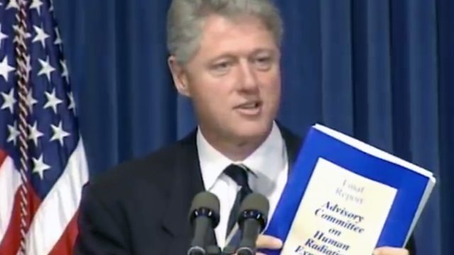 Bill Clinton forced a brief reckoning with the country’s Cold War human radiation experiments. Later presidents reclassified some records. Source: William J. Clinton Presidential Library. President Bill Clinton holding a copy of a report by the Advisory Committee on Human Radiation Experiments